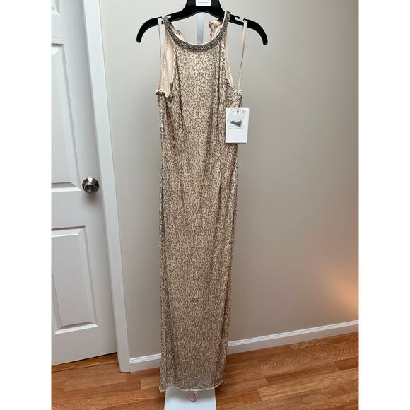 NEW Mac Duggal 93742 Studded Halter Neckline Sheath Dress Nude size 4 - Picture 4 of 8